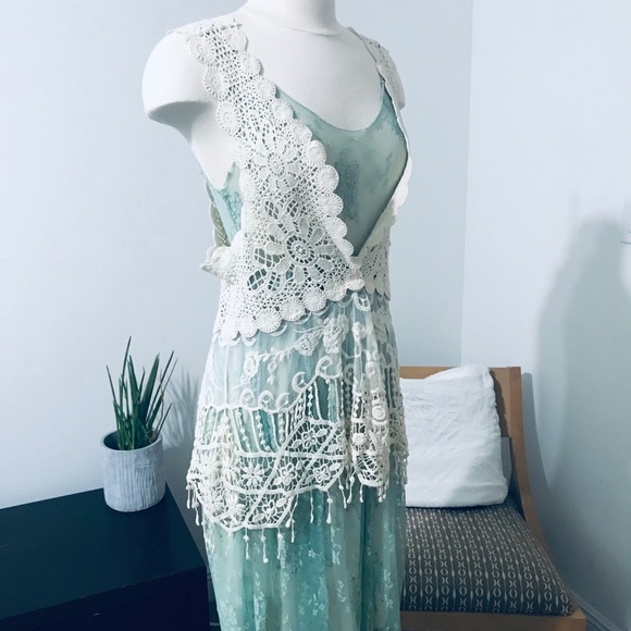 VINTAGE DESIGN LACE MINT DRESS W/VEST - Picture 4 of 14